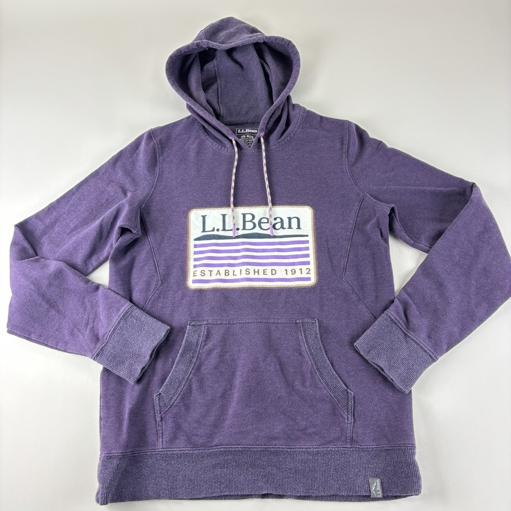 LL Bean Pullover Hoodie Sweatshirt Thumbhole‎ Women's Size XS Reg Purple